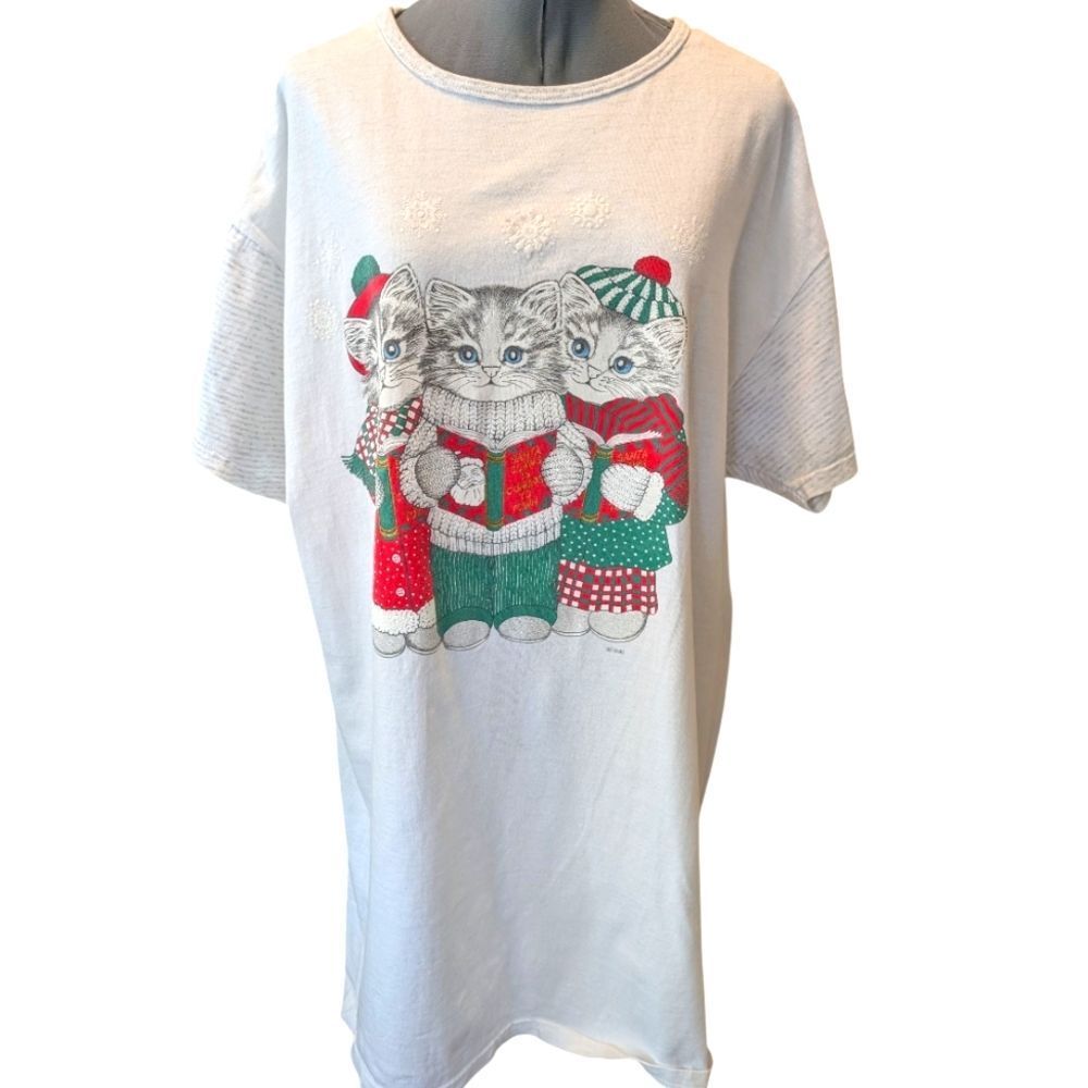 Vintage 90s Cat Shirt Holiday Women's One Size Oversized Xmas Funny‎ Cute